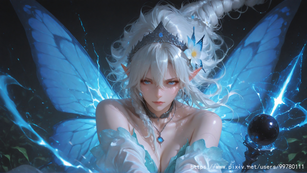 图片[19]-银发蝶翼，跃动的幽蓝倩影part1-pixiv插画-作品交流服务