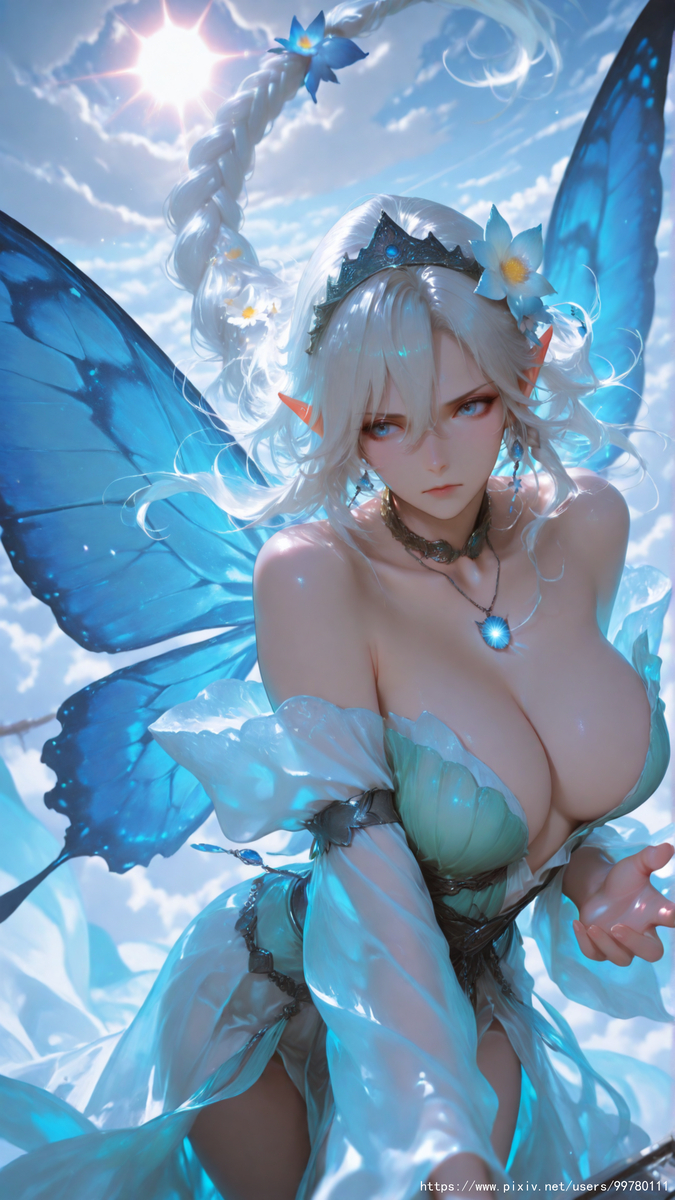 银发蝶翼，跃动的幽蓝倩影part1-pixiv插画-作品交流服务