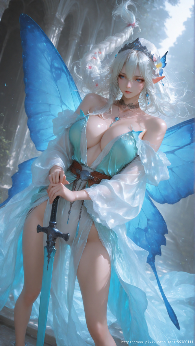 图片[24]-银发蝶翼，跃动的幽蓝倩影part1-pixiv插画-作品交流服务