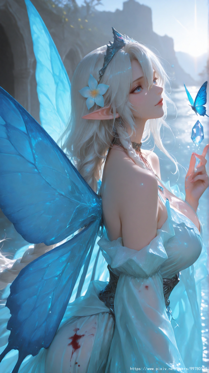 图片[25]-银发蝶翼，跃动的幽蓝倩影part1-pixiv插画-作品交流服务