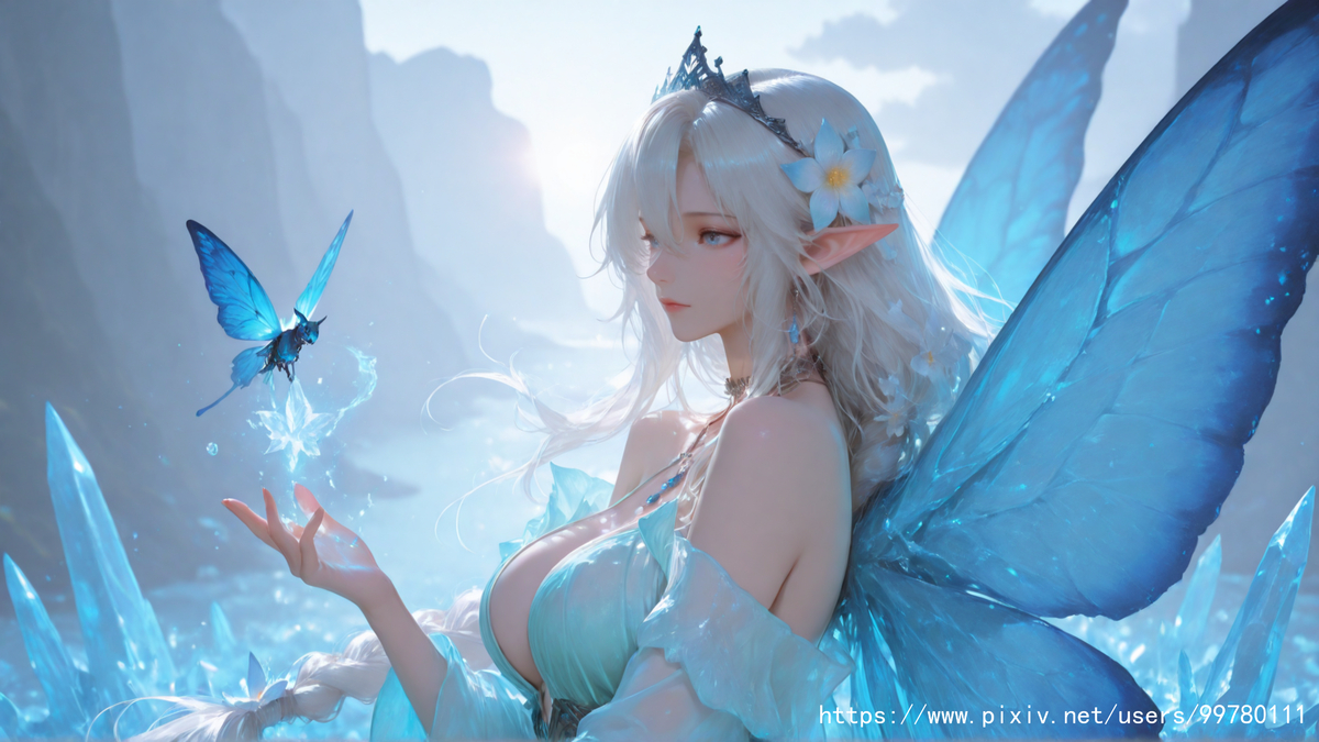 图片[26]-银发蝶翼，跃动的幽蓝倩影part1-pixiv插画-作品交流服务