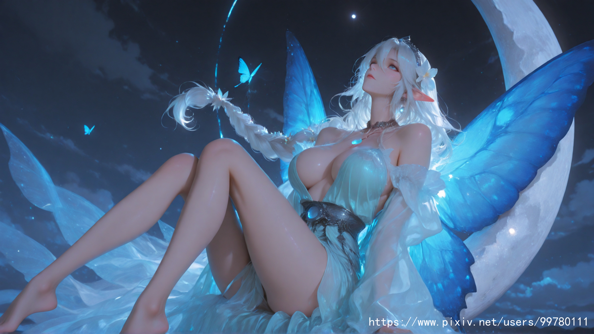 图片[28]-银发蝶翼，跃动的幽蓝倩影part1-pixiv插画-作品交流服务