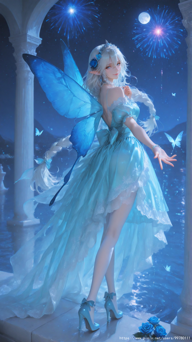 图片[30]-银发蝶翼，跃动的幽蓝倩影part1-pixiv插画-作品交流服务