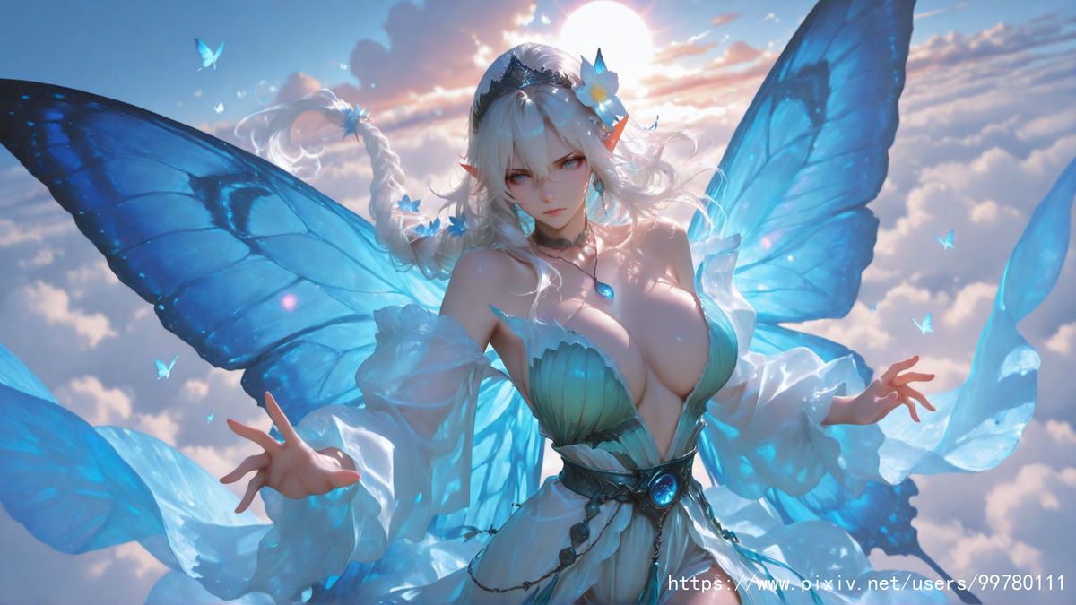 银发蝶翼，跃动的幽蓝倩影part1-pixiv插画-作品交流服务