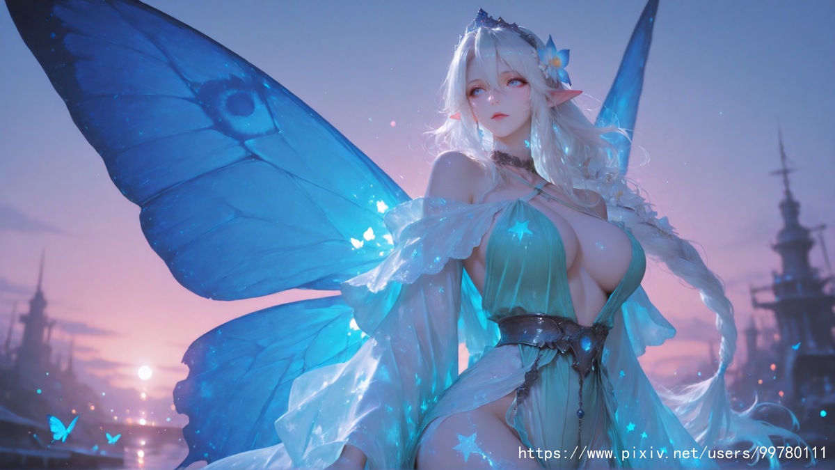 图片[33]-银发蝶翼，跃动的幽蓝倩影part1-pixiv插画-作品交流服务
