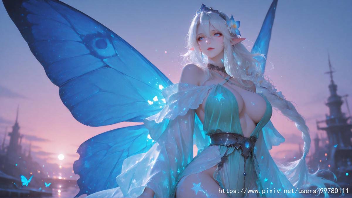 图片[33]-银发蝶翼，跃动的幽蓝倩影part1-pixiv插画-作品交流服务