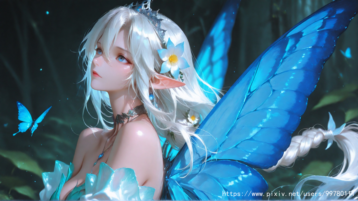 图片[38]-银发蝶翼，跃动的幽蓝倩影part1-pixiv插画-作品交流服务