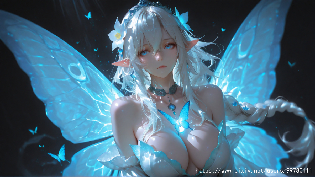 银发蝶翼，跃动的幽蓝倩影part1-pixiv插画-作品交流服务