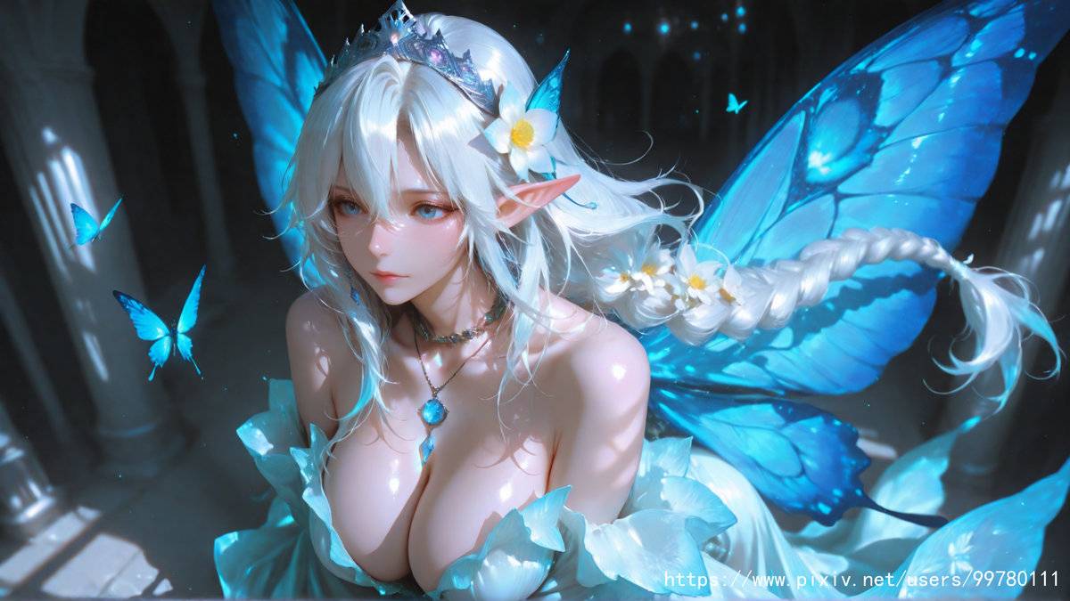 图片[5]-银发蝶翼，跃动的幽蓝倩影part1-pixiv插画-作品交流服务
