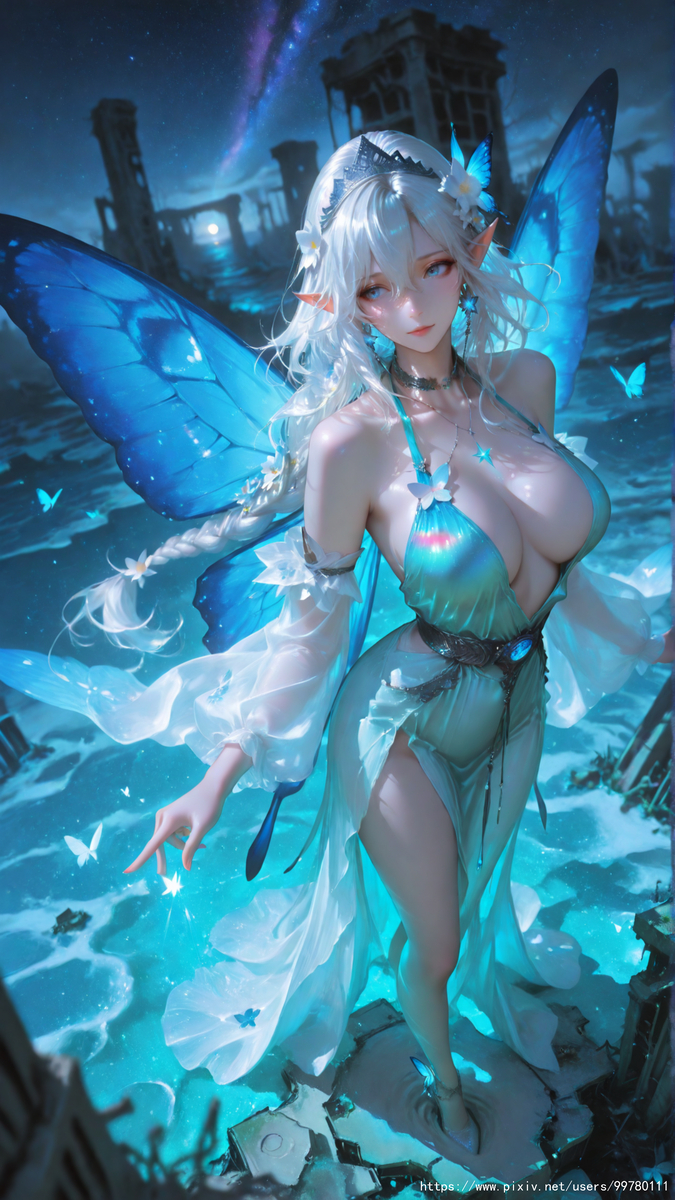 图片[7]-银发蝶翼，跃动的幽蓝倩影part1-pixiv插画-作品交流服务