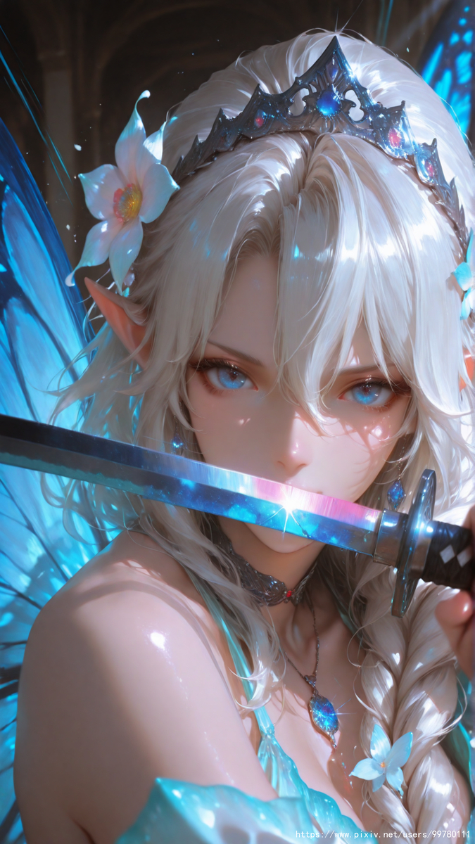 银发蝶翼，跃动的幽蓝倩影part2-pixiv插画-作品交流服务