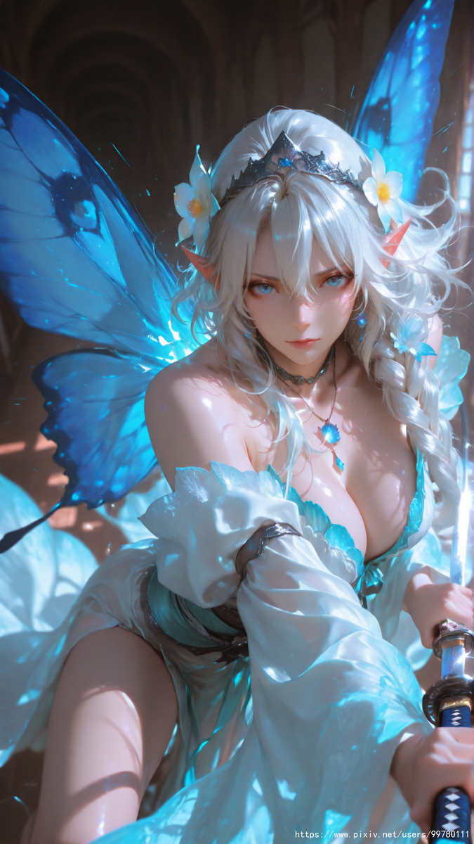 银发蝶翼，跃动的幽蓝倩影part2-pixiv插画-作品交流服务