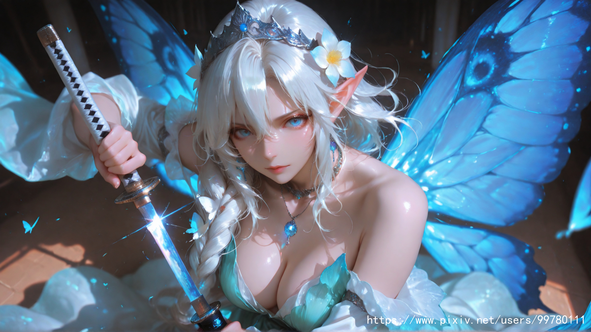 银发蝶翼，跃动的幽蓝倩影part2-pixiv插画-作品交流服务