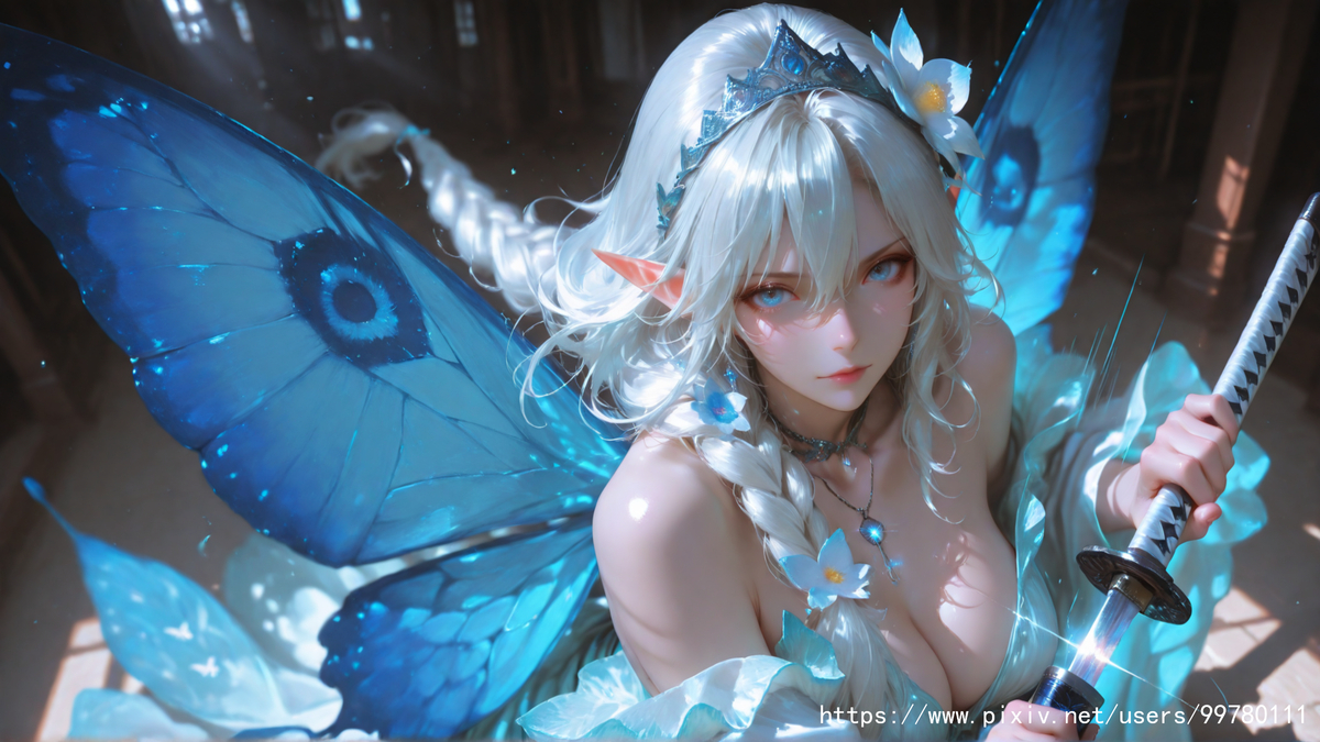 银发蝶翼，跃动的幽蓝倩影part2-pixiv插画-作品交流服务